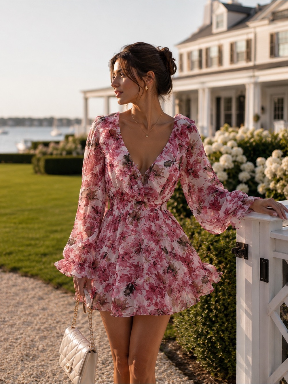 floral mini dress in a dreamy pink watercolor print  S